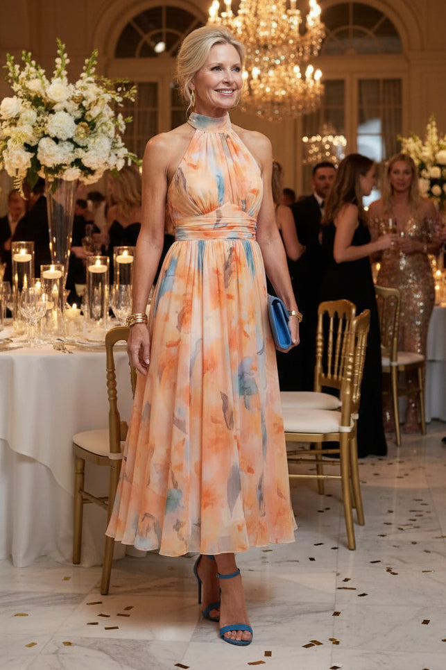 Mia's Boutique Halter Midi Dress Multicolor