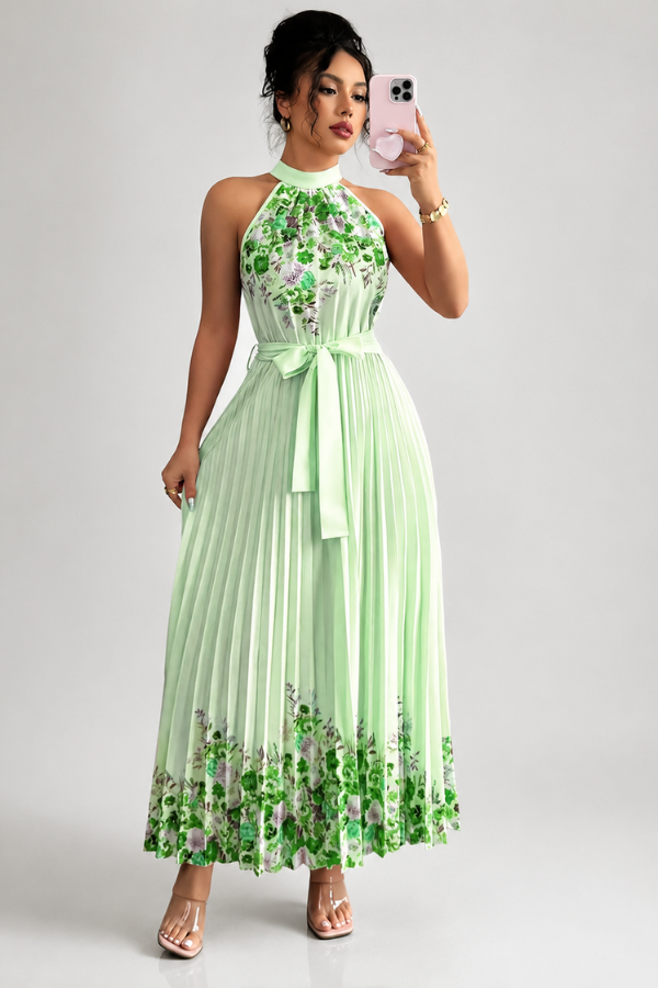 Mia's Boutique Square Neck Pleated Floral Midi