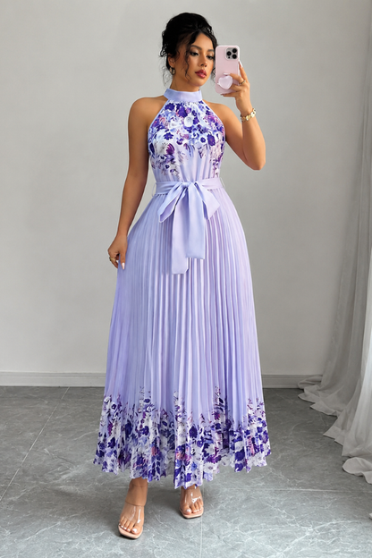 Mia's Boutique Square Neck Pleated Floral Midi