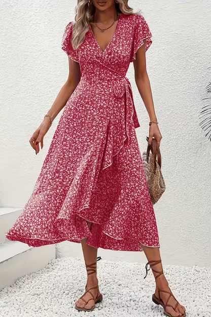 Mia's Boutique V-Neck Floral Midi Dress for Summer