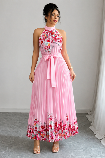 Mia's Boutique Square Neck Pleated Floral Midi