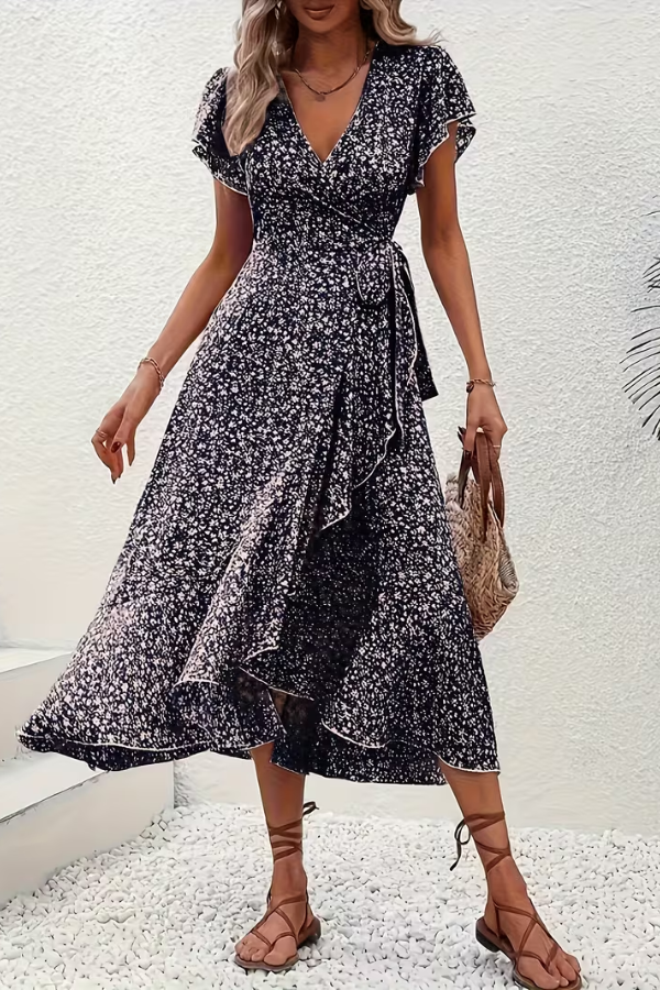 Mia's Boutique V-Neck Floral Midi Dress for Summer