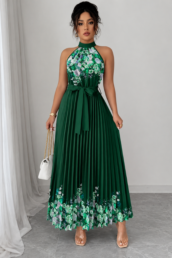 Mia's Boutique Square Neck Pleated Floral Midi