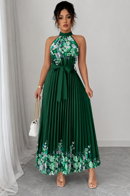 Mia's Boutique Square Neck Pleated Floral Midi