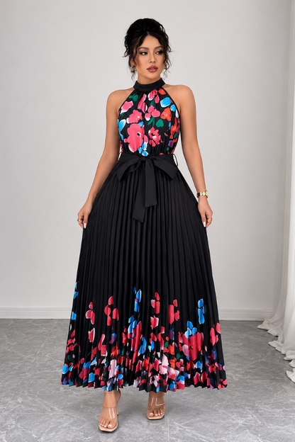 Mia's Boutique Square Neck Pleated Floral Midi