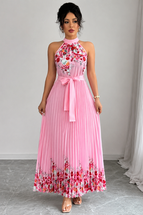 Mia's Boutique Square Neck Pleated Floral Midi
