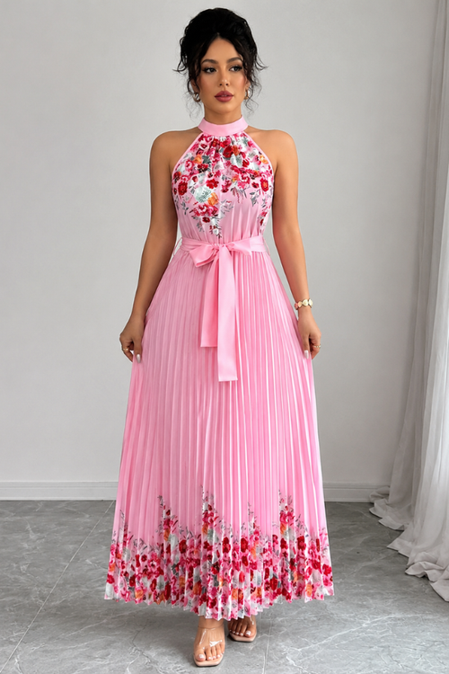 Mia's Boutique Square Neck Pleated Floral Midi