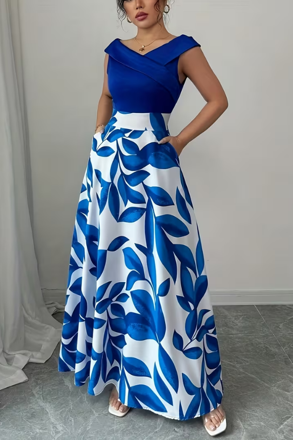 Mia's Boutique V-Neck Floral Maxi Dress Pockets
