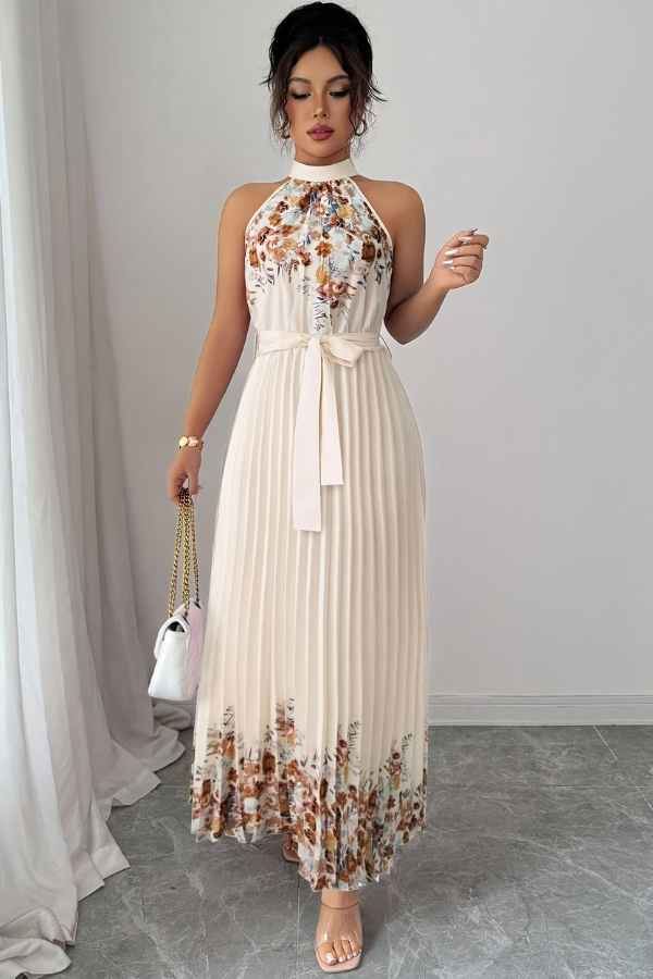 Mia's Boutique Square Neck Pleated Floral Midi
