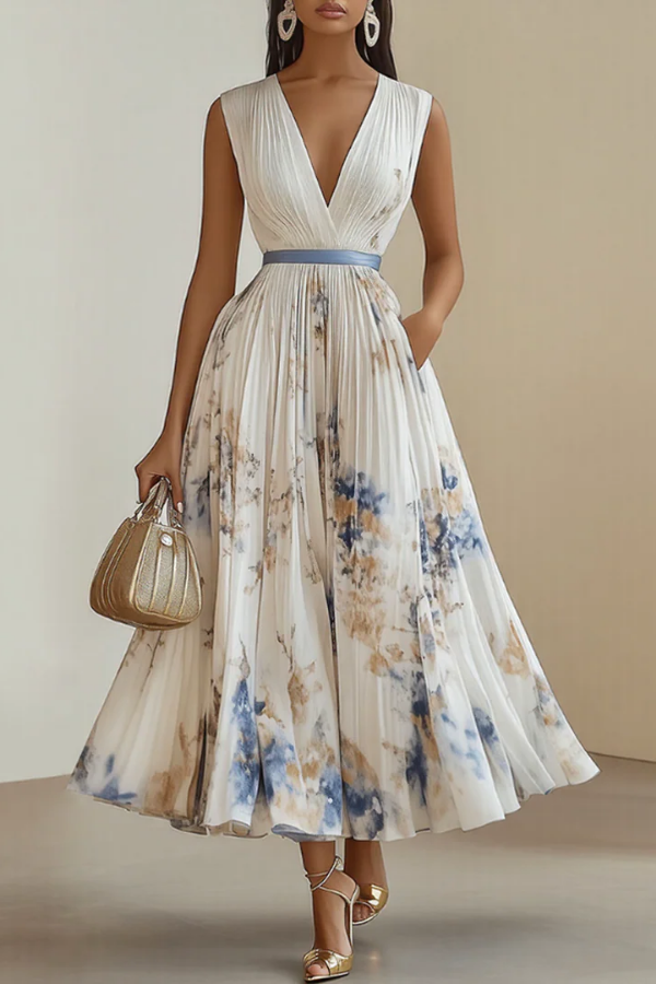 Mia's Boutique Pleated Long Sleeve Floral Maxi