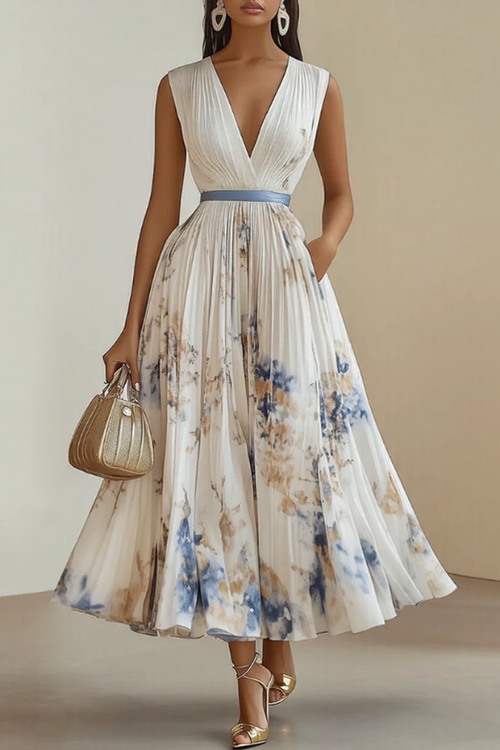 Mia's Boutique Pleated Long Sleeve Floral Maxi