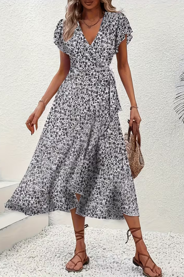 Mia's Boutique V-Neck Floral Midi Dress for Summer