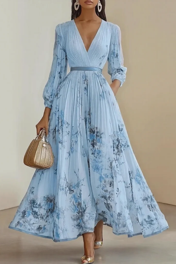 Mia's Boutique Pleated Long Sleeve Floral Maxi