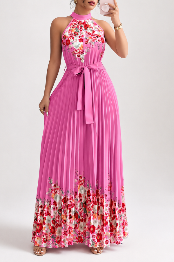 Mia's Boutique Square Neck Pleated Floral Midi