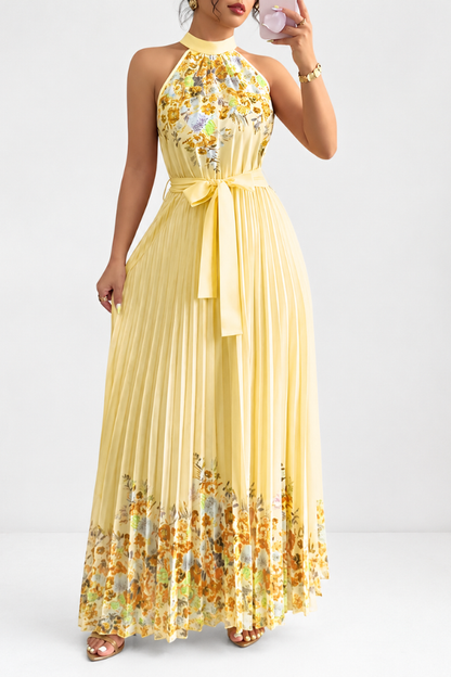Mia's Boutique Square Neck Pleated Floral Midi