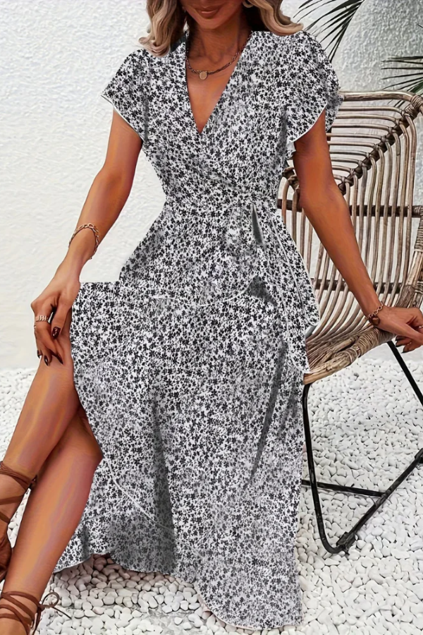 Mia's Boutique V-Neck Floral Midi Dress for Summer