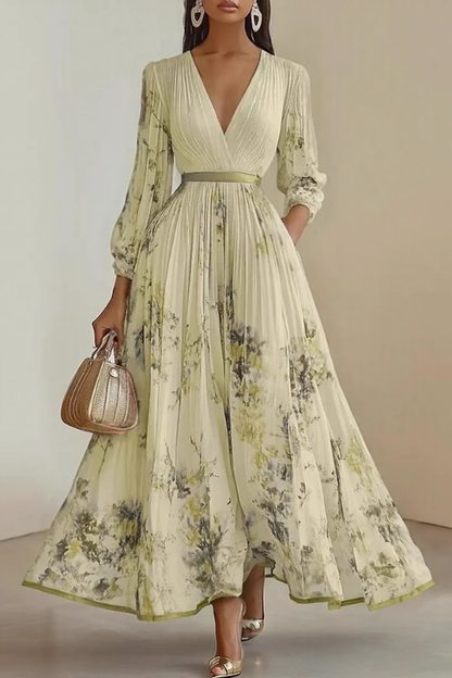 Mia's Boutique Pleated Long Sleeve Floral Maxi
