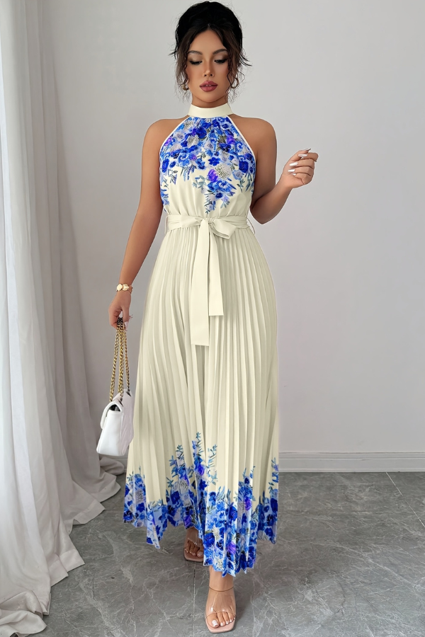Mia's Boutique Square Neck Pleated Floral Midi