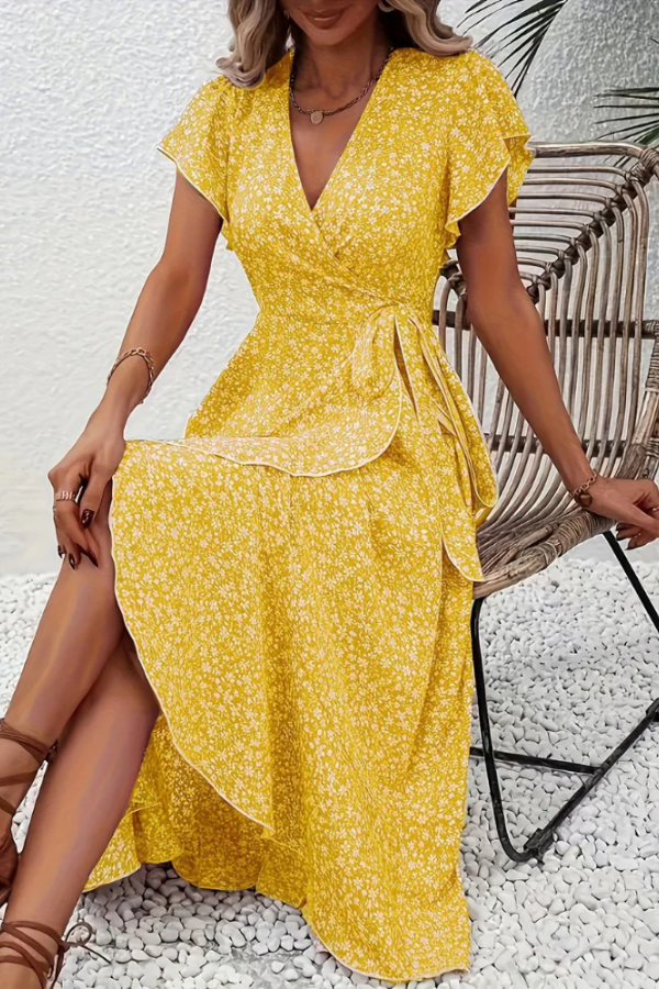 Mia's Boutique V-Neck Floral Midi Dress for Summer