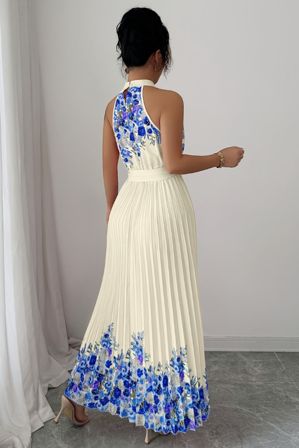 Mia's Boutique Square Neck Pleated Floral Midi