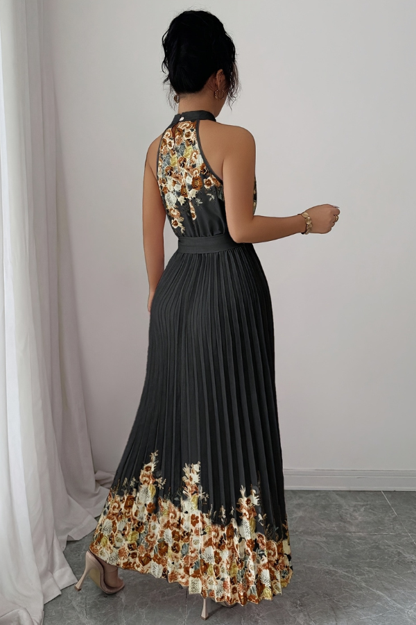 Mia's Boutique Square Neck Pleated Floral Midi