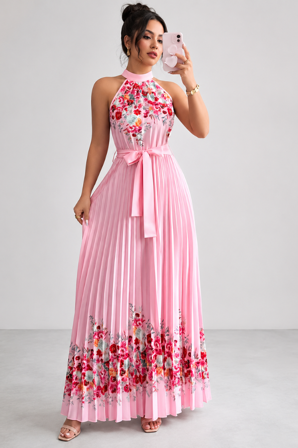 Mia's Boutique Square Neck Pleated Floral Midi
