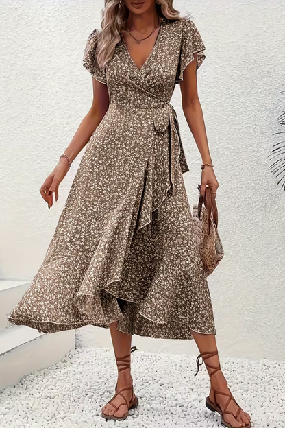 Mia's Boutique V-Neck Floral Midi Dress for Summer