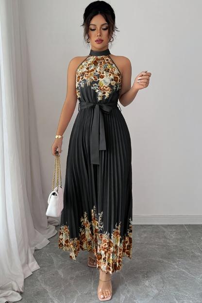 Mia's Boutique Square Neck Pleated Floral Midi