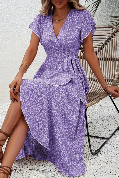 Mia's Boutique V-Neck Floral Midi Dress for Summer
