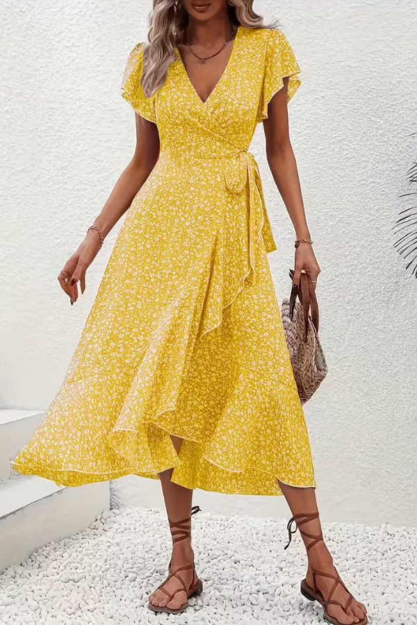 Mia's Boutique V-Neck Floral Midi Dress for Summer