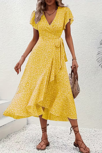Mia's Boutique V-Neck Floral Midi Dress for Summer
