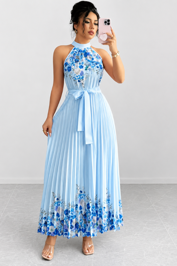 Mia's Boutique Square Neck Pleated Floral Midi