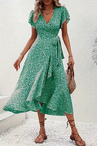 Mia's Boutique V-Neck Floral Midi Dress for Summer