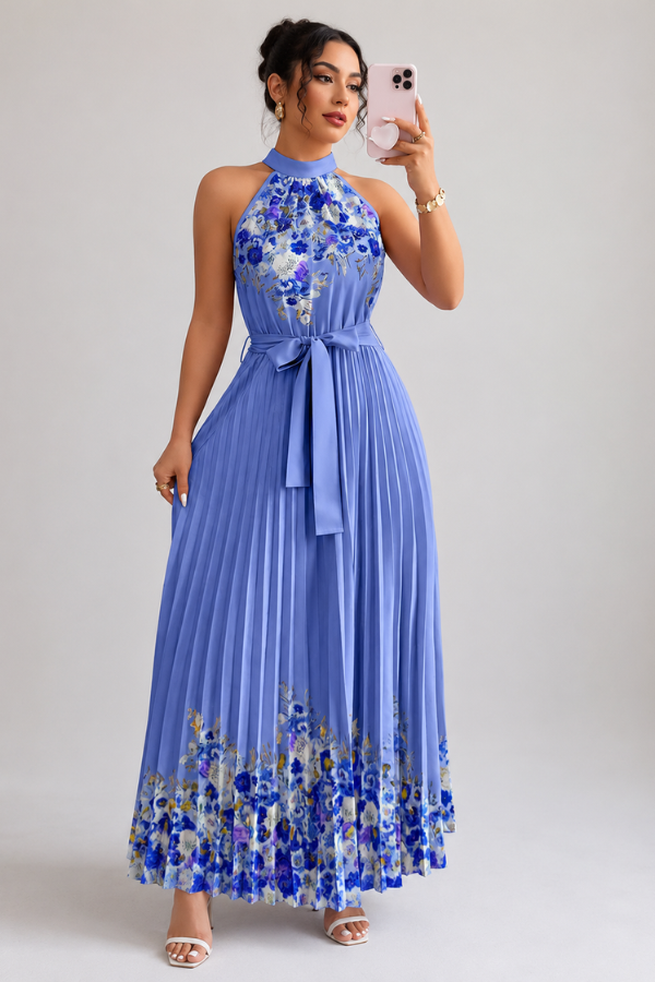 Mia's Boutique Square Neck Pleated Floral Midi