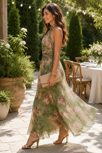 Mia's Boutique Halter Floral Maxi Summer Dress