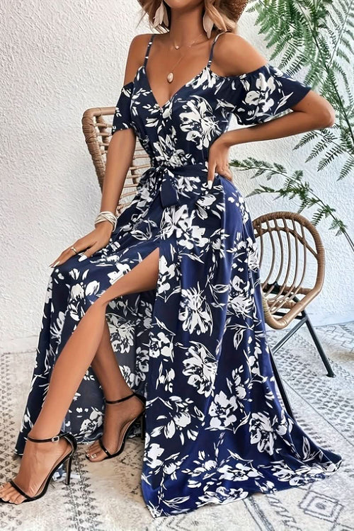 Mia's Boutique Cold Shoulder Floral Maxi Dress for Weddings