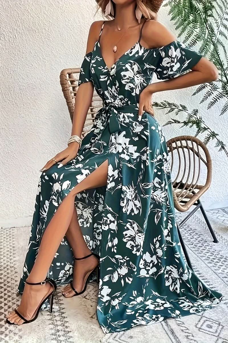 Mia's Boutique Cold Shoulder Floral Maxi Dress for Weddings