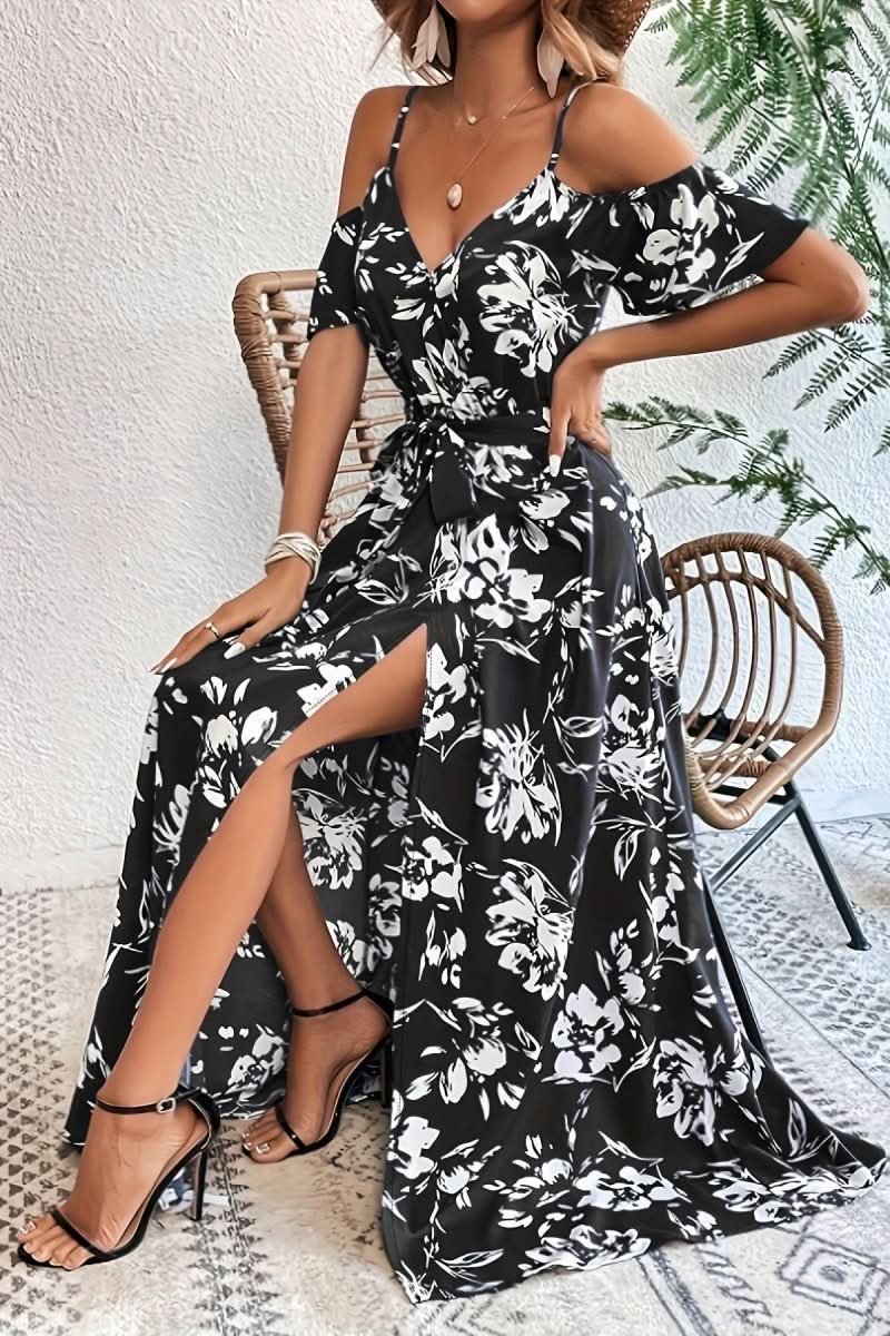 Mia's Boutique Cold Shoulder Floral Maxi Dress for Weddings