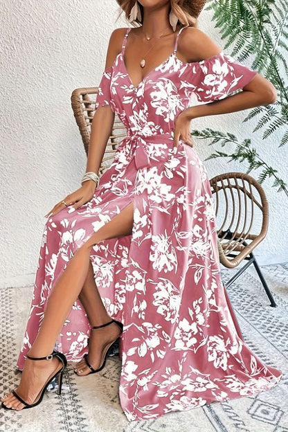 Mia's Boutique Cold Shoulder Floral Maxi Dress for Weddings