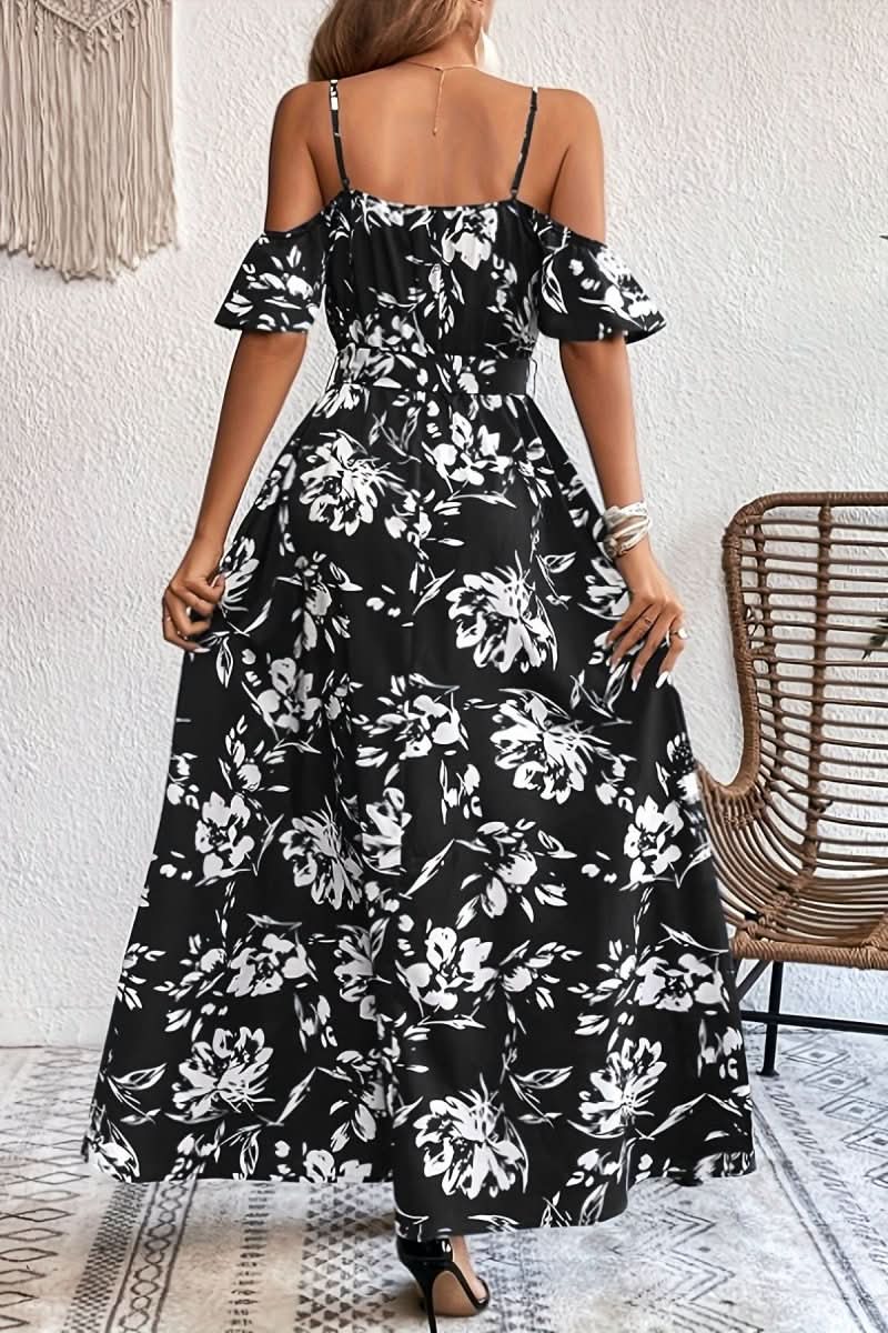 Mia's Boutique Cold Shoulder Floral Maxi Dress for Weddings