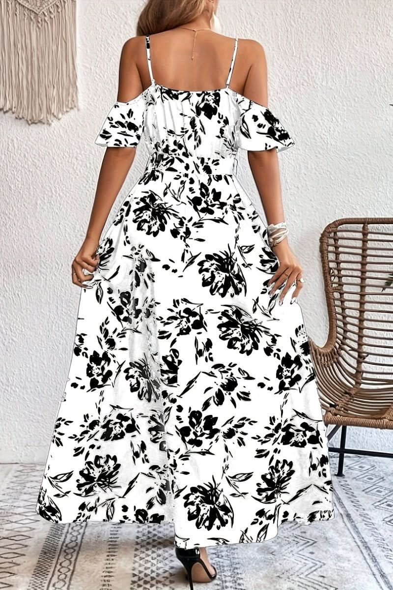 Mia's Boutique Cold Shoulder Floral Maxi Dress for Weddings