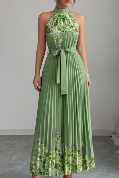Mia's Boutique Square Neck Pleated Floral Midi